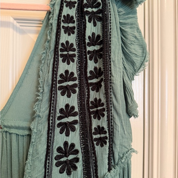 Free People Sea Green Maxi Dress with Black Floral Embroidery - Picture 3 of 8